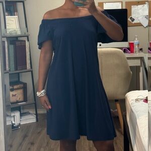 Signature by Robbie Bee Navy Off-Shoulder Mini Dress